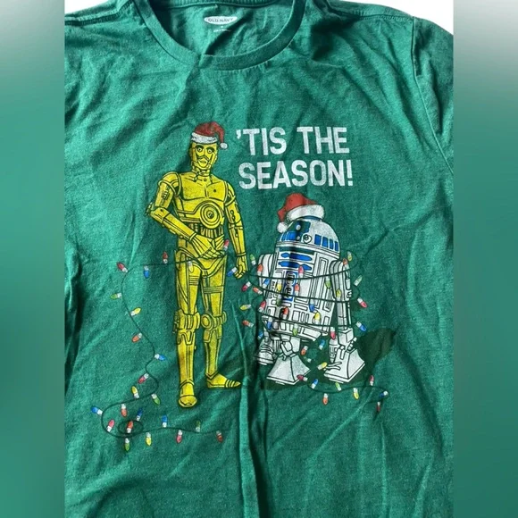 Old Navy Green Star Wars R2D2 Graphic “‘Tis the Season” Christmas T-Shirt - Picture 2 of 4